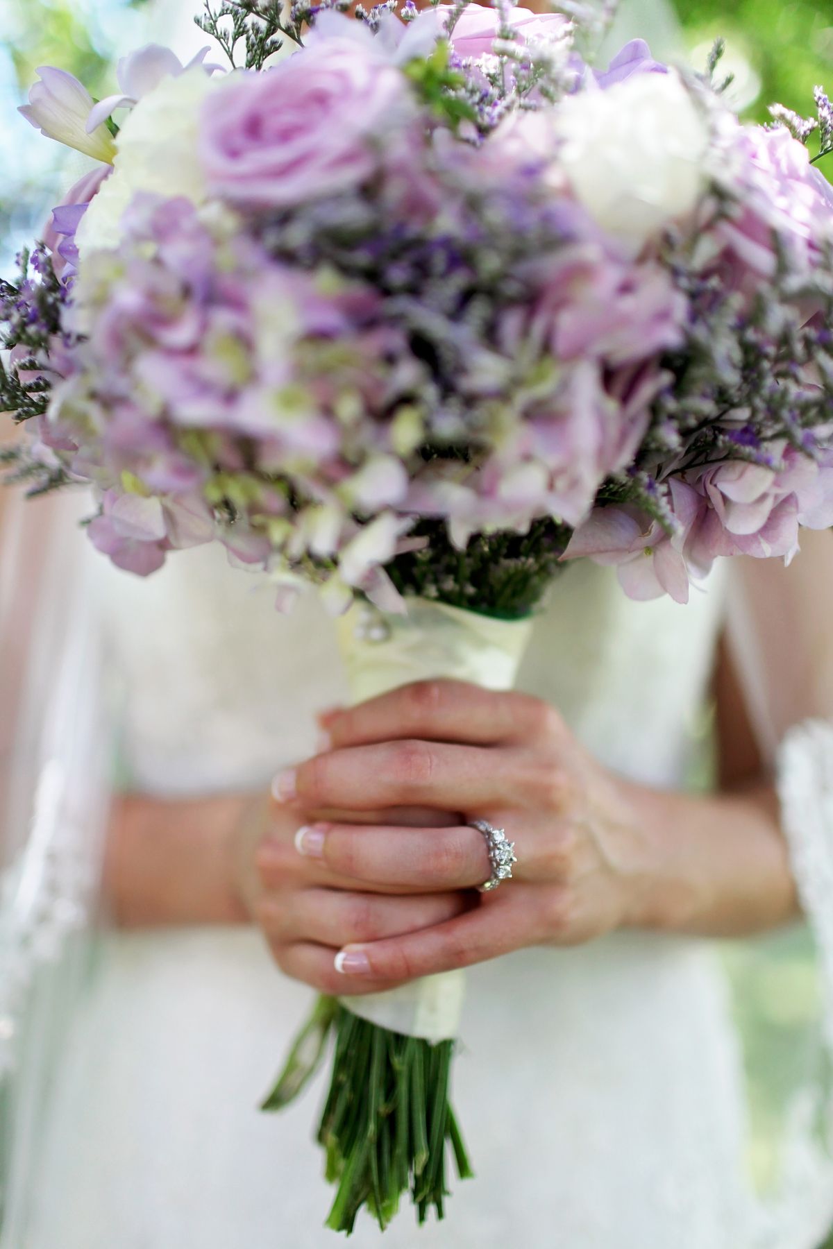Editorial sample of a purple and white flower bouquet