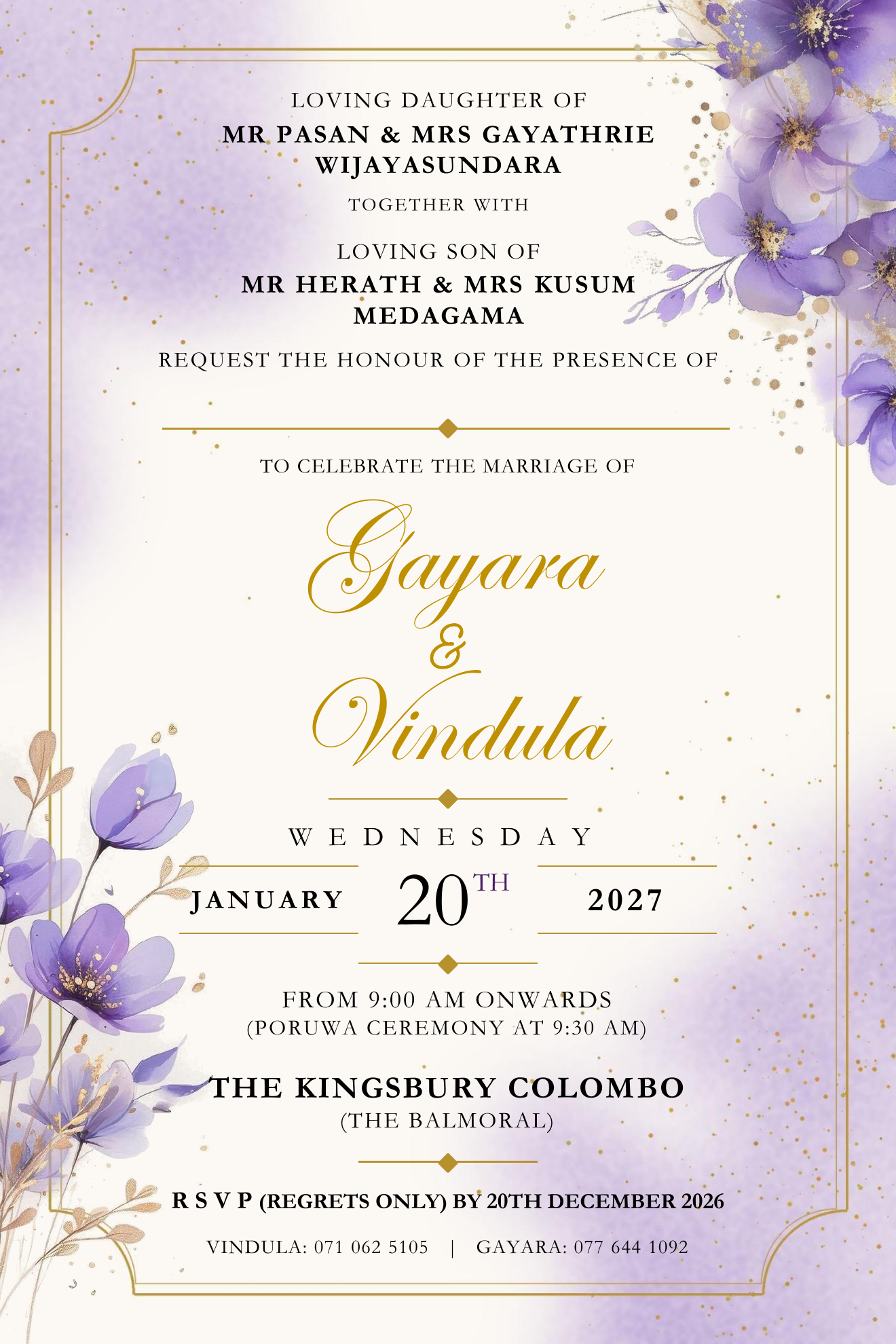 Original wedding invitation for Gayara and Vindula